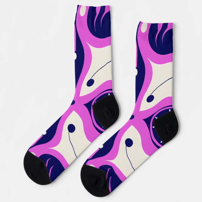 Symmetrical Abstract Pattern in Purple and White Socks (Left)