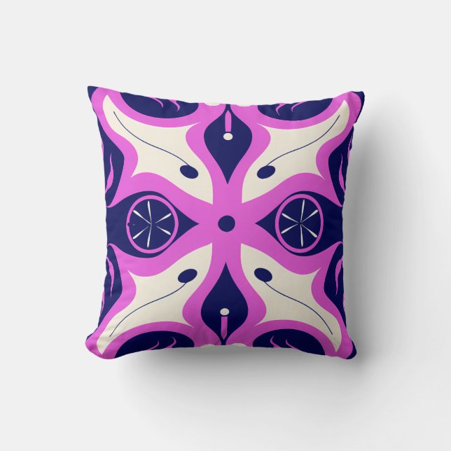 Symmetrical Abstract Pattern in Purple and White Throw Pillow (Front)