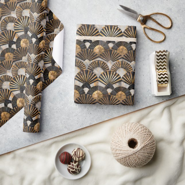 Symmetrical Art Deco Tile with Geometric Patterns Wrapping Paper (Crafts)