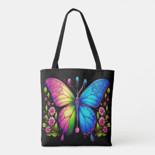 Symmetrical Beauty: Pink and Blue Butterfly with  Tote Bag