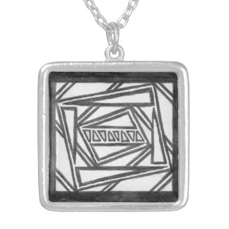 Symmetrical Black & White Design Silver Necklace
