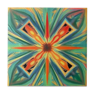 Symmetrical Blooms Ceramic Tile