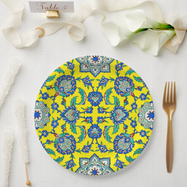Symmetrical Blue Green Traditional Decor Iznik Paper Plates (Wedding)