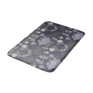 Symmetrical dark purple floral pattern bath mat