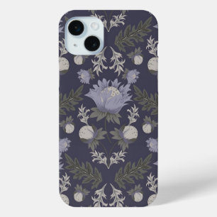 Symmetrical dark purple floral pattern iPhone 15 plus case