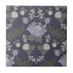 Symmetrical dark purple floral pattern ceramic tile