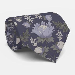 Symmetrical dark purple floral pattern neck tie