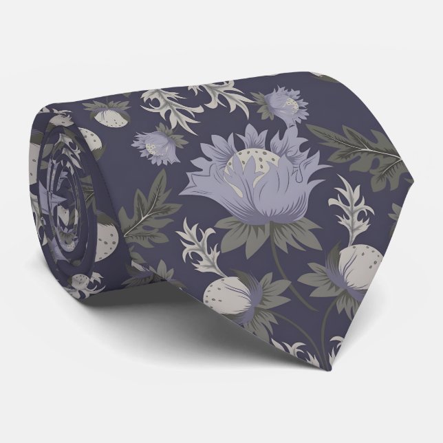 Symmetrical dark purple floral pattern neck tie (Rolled)