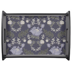 Symmetrical dark purple floral pattern serving tray
