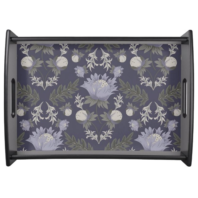 Symmetrical dark purple floral pattern serving tray (Front)