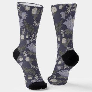 Symmetrical dark purple floral pattern socks