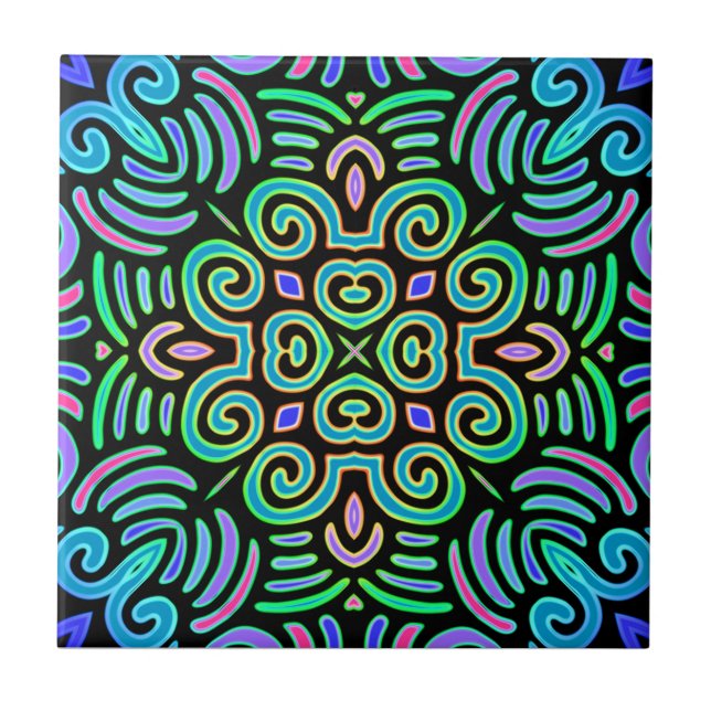 symmetrical design in cool colors ceramic tile (Front)