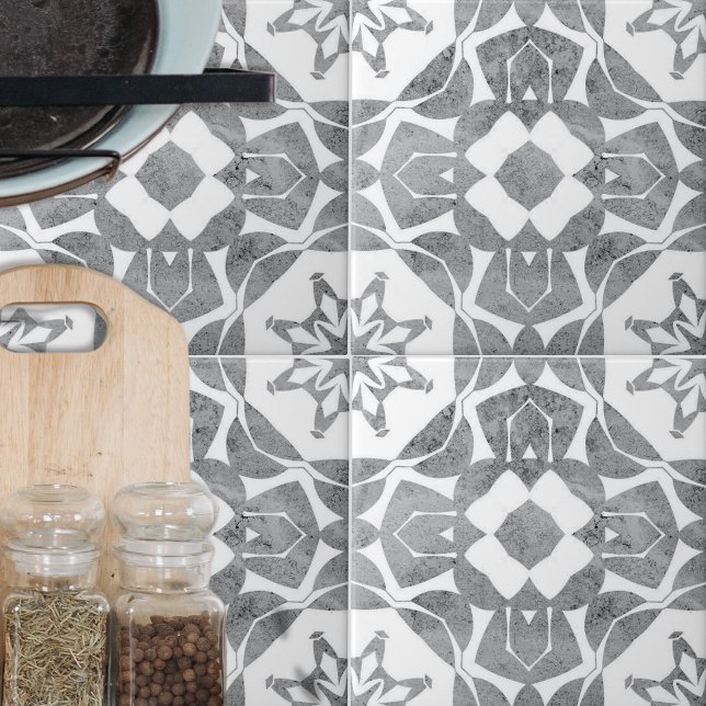 Symmetrical Elegant Textured Gray White Pattern Ceramic Tile (Creator Uploaded)
