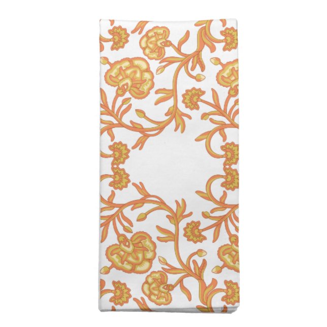 Symmetrical floral pattern with orange motifs rese cloth napkin (Folded)