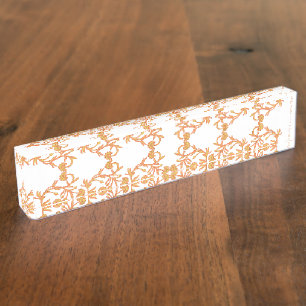 Symmetrical floral pattern with orange motifs rese desk name plate