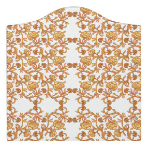 Symmetrical floral pattern with orange motifs rese door sign