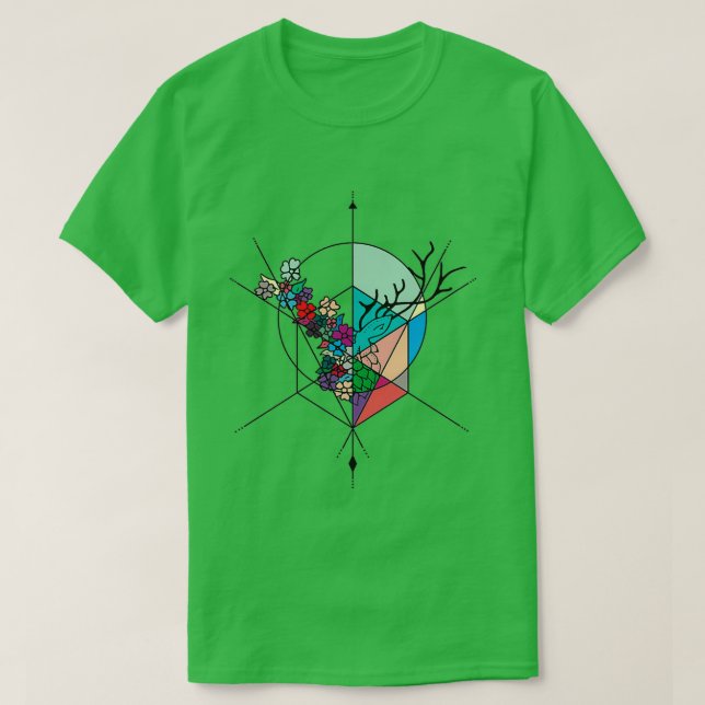Symmetrical Flower Deer T-Shirt (Design Front)
