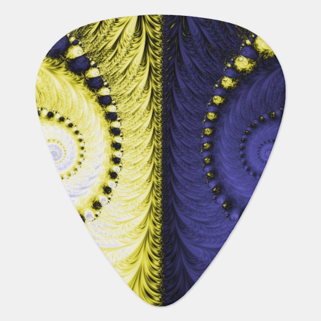 Symmetrical Gold and Blue Spiral Fractal Art Guitar Pick (Front)