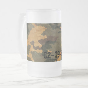 Symmetrical Grunged Green Tan Olive Camouflage Frosted Glass Beer Mug