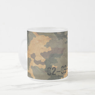 Symmetrical Grunged Green Tan Olive Camouflage Frosted Glass Coffee Mug