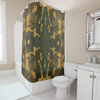 Symmetrical Grunged Green Tan Olive Camouflage Shower Curtain