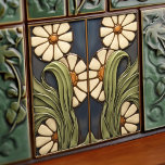 Symmetrical Marguerite Daisies Artistic Ceramic Tile<br><div class="desc">Embrace the timeless allure of the Arts and Crafts Movement with this exquisite tile, featuring a symmetrical depiction of two Marguerite daisies in a soothing palette of sage green and warm white. The design echoes the simple, natural forms, and traditional craftsmanship synonymous with the late Victorian era, bringing a touch...</div>