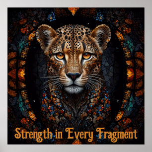 Symmetrical Mosaic Cheetah Stained Glass Art Poster
