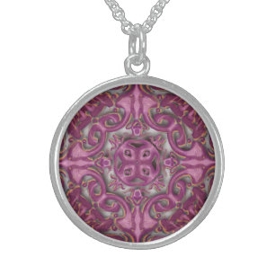 Symmetrical pattern (azulejos like) sterling silver necklace