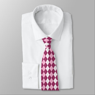 Symmetrical Pink and White Argyle Design Neck Tie