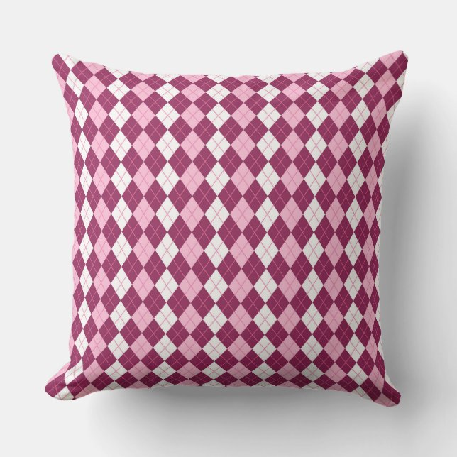 Symmetrical Pink and White Argyle Design Throw Pillow (Front)