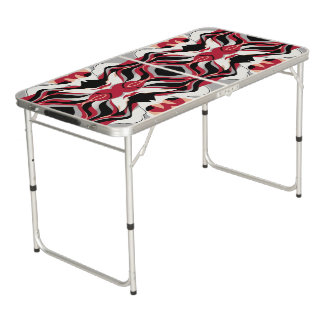 Symmetrical Red and Black Abstract Flow Pattern Beer Pong Table