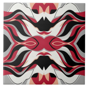 Symmetrical Red and Black Abstract Flow Pattern Ceramic Tile