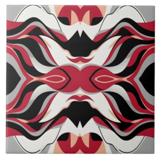 Symmetrical Red and Black Abstract Flow Pattern Ceramic Tile