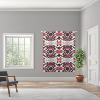 Symmetrical Red and Black Abstract Flow Pattern Sheer Curtains