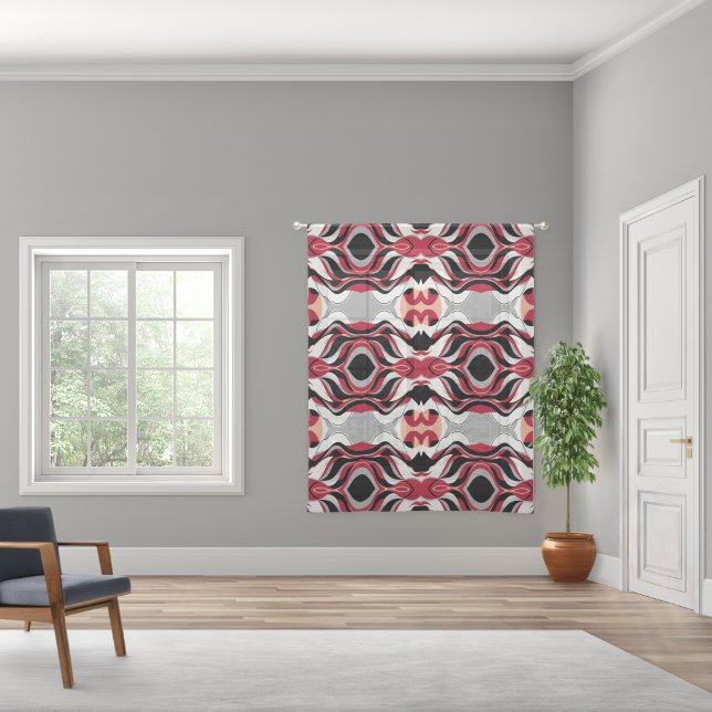 Symmetrical Red and Black Abstract Flow Pattern Sheer Curtains (Wide)