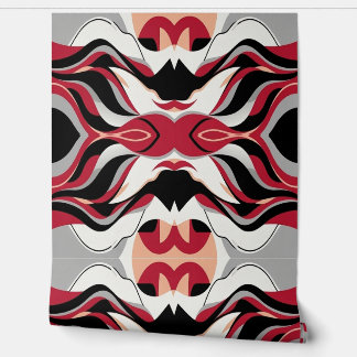 Symmetrical Red and Black Abstract Flow Pattern Wallpaper
