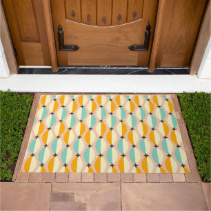 Symmetrical retro pattern with interlocking teal doormat