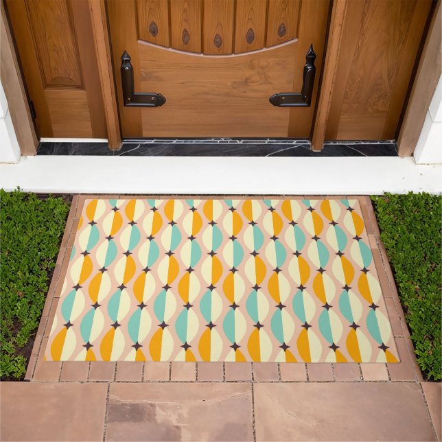 Symmetrical retro pattern with interlocking teal doormat (Outdoor)