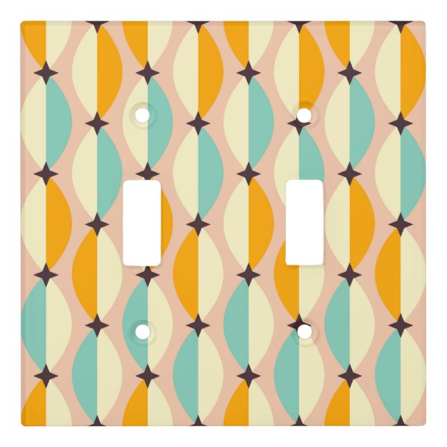 Symmetrical retro pattern with interlocking teal light switch cover (Front)
