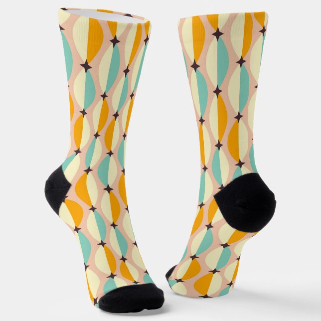 Symmetrical retro pattern with interlocking teal socks (Angled)