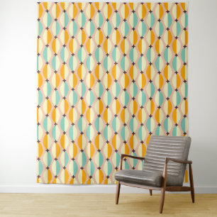 Symmetrical retro pattern with interlocking teal tapestry