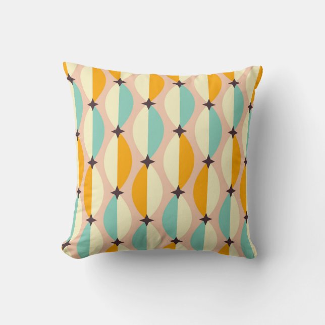 Symmetrical retro pattern with interlocking teal throw pillow (Front)