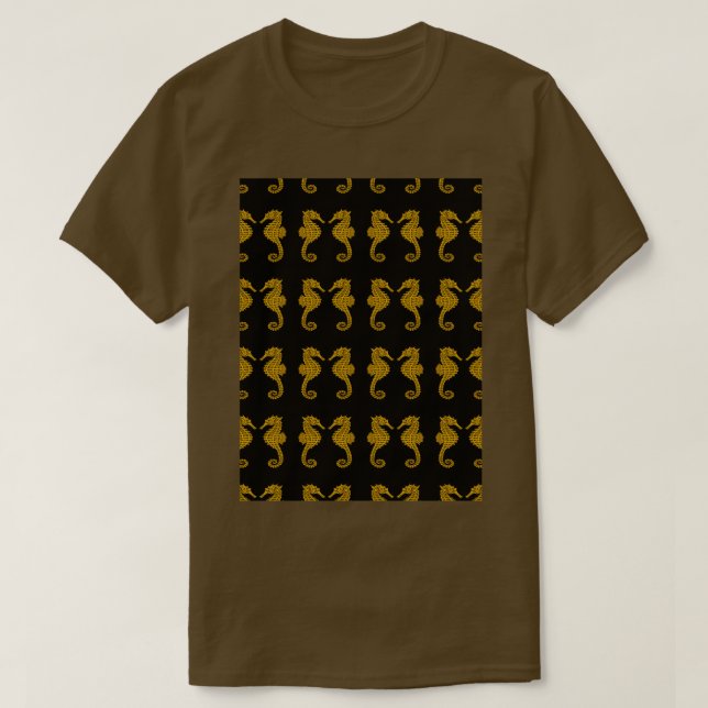 Symmetrical Seahorses Pattern T-Shirt (Design Front)