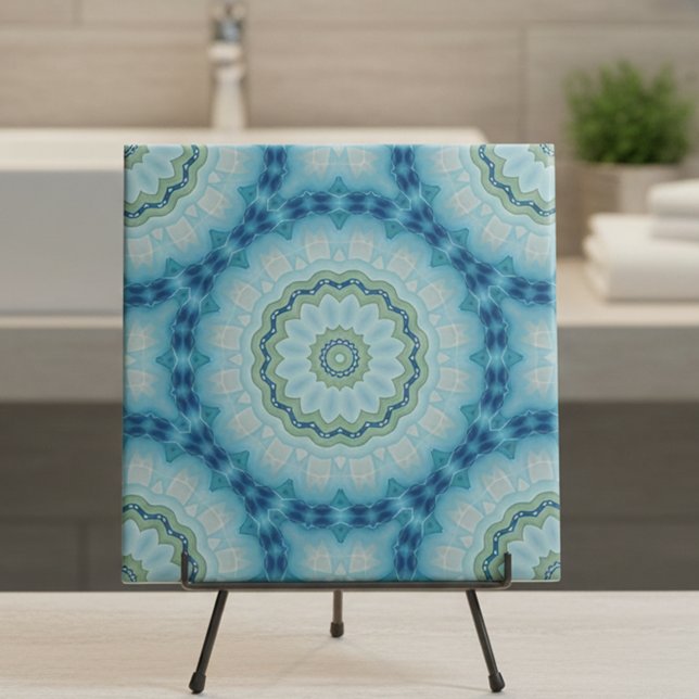 Symmetrical Soft Blue Indigo Green Geometric Ceramic Tile (Creator Uploaded)