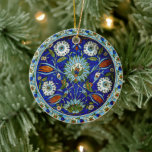 Symmetrical Turkish Iznik Tulip Motif Christmas Ceramic Ornament