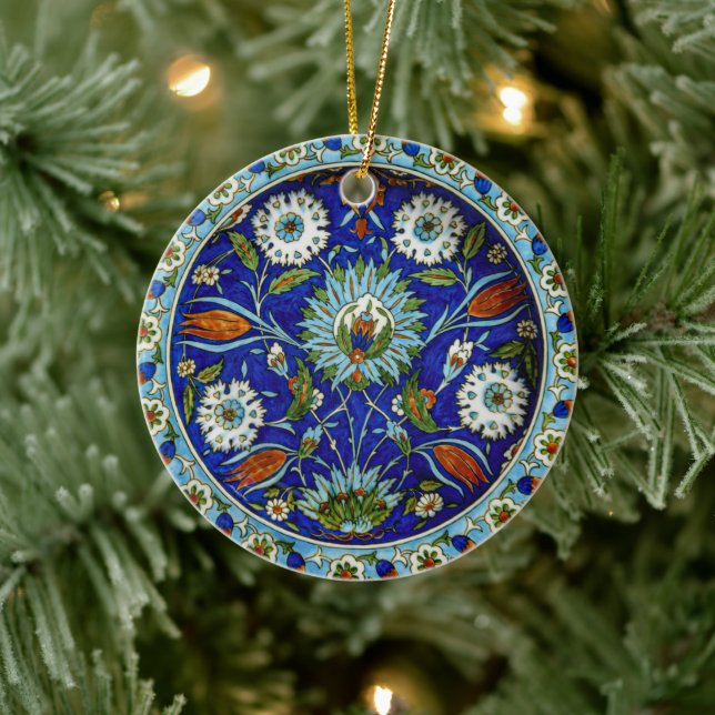 Symmetrical Turkish Iznik Tulip Motif Christmas Ceramic Ornament (Tree)