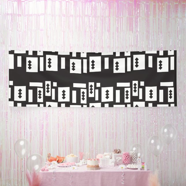 Symmetrical white geometric design with crisp, cle banner (Party)