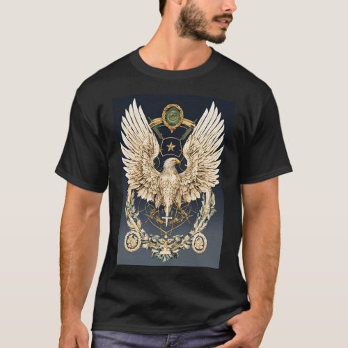 Symmetrical White Wings Military Emblem Basic  T_Shirt