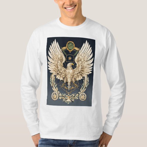 Symmetrical White Wings Military Emblem Long Sleev T_Shirt