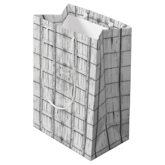 Symmetrical Whitewashed Wood Pattern Medium Gift Bag (Back Angled)
